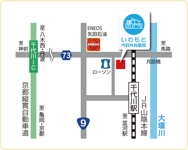 交通アクセス いわもと内科外科医院 京都府亀岡市 千代川駅 内科 外科 Ct検査